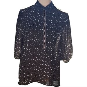 Max Studio London Black & White Sheer Polka Dot Blouse